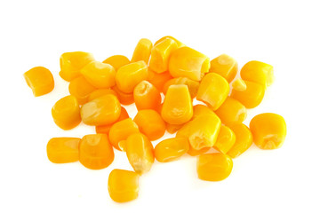 Yellow corn seeds isolated on white background close up. macro