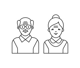 Senior people - man and woman, vector icons, avatars. Outline style