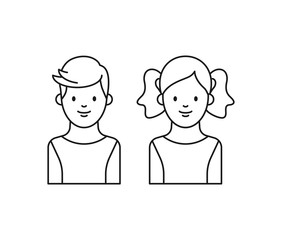 Children - boy and girl kids, vector icons, avatars. Outline style