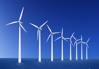 Wind turbines farm at sea - 277396366
