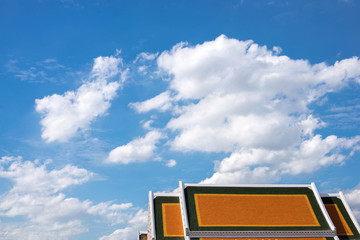 Temple roof and clear sky. Thailand temple roof. Art architecture roof.