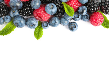 Fresh sweet berries isolated on white background, top view
