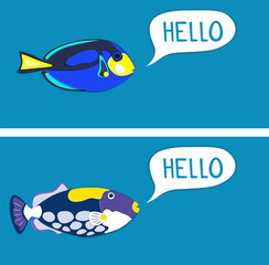 Fototapeta premium Reef fishes in paper art style