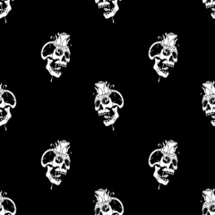 Skull rose badge seamless pattern