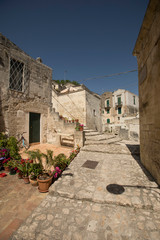 Narrow street of the ancient town of Matera at Basilicata region in southern Italy
