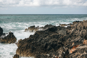 Beautiful view of the sea or ocean and rocky coast. Natural landscape