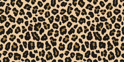 Foto op Plexiglas Luipaardprint. Vector naadloos patroon. Dierlijke jaguar huid achtergrond met zwarte en bruine vlekken op beige achtergrond. Abstracte exotische jungle textuur. Herhaal ontwerp voor decor, stof, textiel, behang © Olgastocker