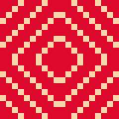 Vector geometric traditional folk ornament. Red and beige seamless pattern