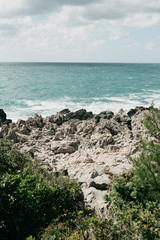 Beautiful view of the sea or ocean and rocky coast. Natural landscape
