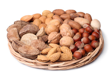 Set of nuts in wicker plate