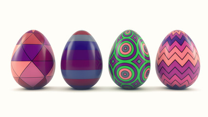 3d render. Easter eggs of different colors