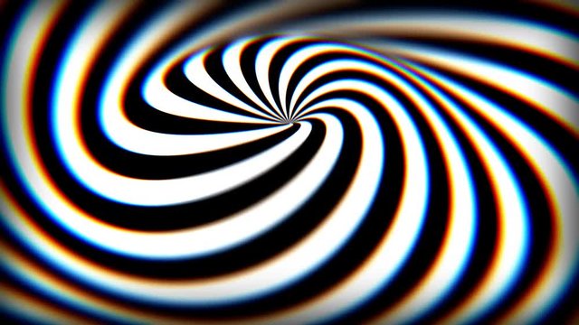 Swirling black and white stripes on a waving surface. Seamless loop abstract 3D animation with DOF and chromatic aberration.