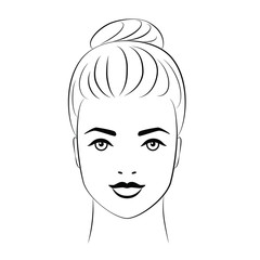 Woman  young face, black outline on white background
