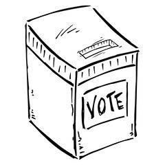 Ballot box icon. Vector illustration of a ballot box with a vote inscription. Ballot box elections hand drawn.