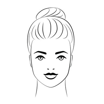 recommend clip art: Woman  young face, black outline on white background