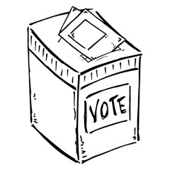 Ballot box icon. Vector illustration of a ballot box with a vote inscription. Ballot box elections hand drawn.