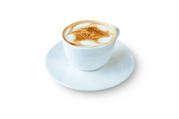 White mug of latte coffee isolated on white background. File contains with clipping path So easy to work.