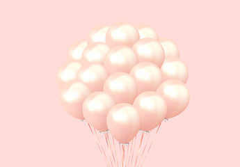 Balloons Bunches Realistic Isolated on pink Background