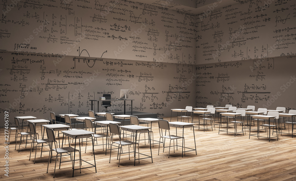 Poster brown classroom with math formulas
