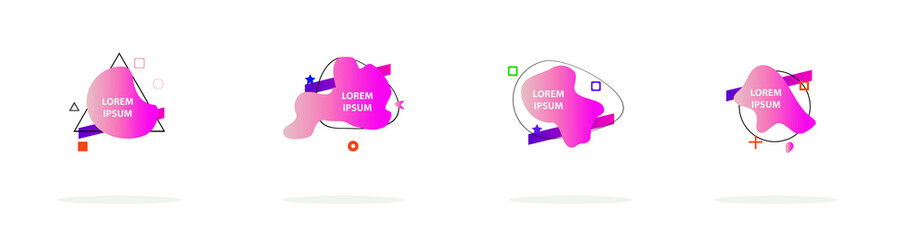 Modern geometric badges set. Colorful vector gradient shapes composition. Trendy minimal design. 3D futuristic style 