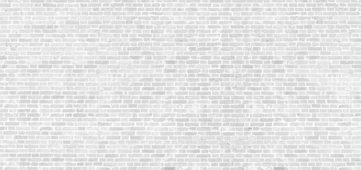 Panoramic background of wide old white brick wall texture. Home or office design backdrop