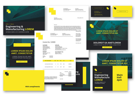 Business Stationery Layout with Neon Yellow Accents