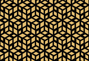 Abstraktes geometrisches Muster. Ein nahtloser Vektorhintergrund. Gold und schwarze Verzierung. Grafisches modernes Muster. Einfaches Gittergrafikdesign
