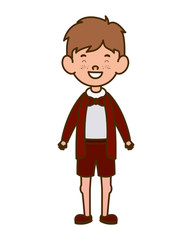 student boy standing smiling on white background