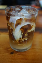 Iced Coffee with Cream on a Restaurant Bar