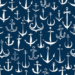 Anchors seamless pattern hand painted with ink brush