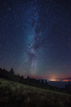 Night sky with Milky Way over the forest