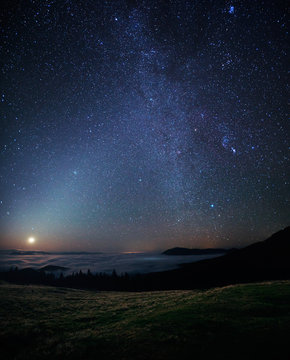 Moonrise in mountains