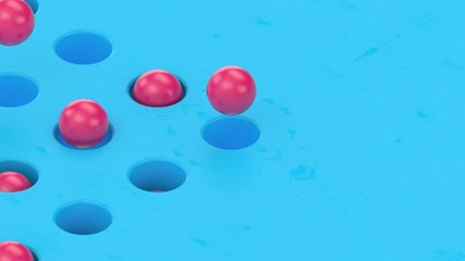 Pink spheres on blue background. Abstract motion design loop animation. vaporwave