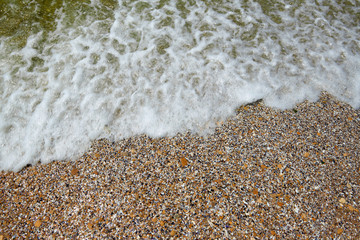 sea beach, wave and sand - beautiful summer landscape and travel concept, bright day, top view