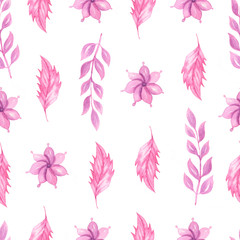 Cute watercolor seamless pattern with pink flowers.Trendy pink  floral background