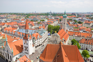 Fototapeta na wymiar Aerial view of Munich City and Heilig Geist Kirche tower church, Munich, Germany.