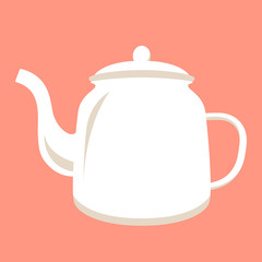 white teapot, vector illustration, flat style,front