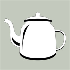 white teapot, vector illustration,  lining draw,front