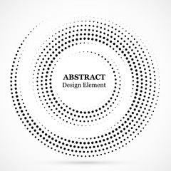 Black abstract vector circle frame halftone dots design element.Halftone effect vector pattern for your design. Circle dots isolated on the white background for advertisement.