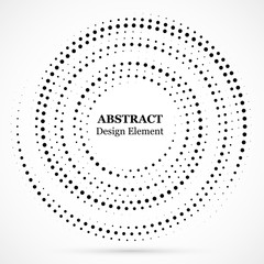 Black abstract vector circle frame halftone dots design element.Halftone effect vector pattern for your design. Circle dots isolated on the white background for advertisement.