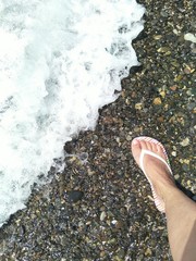landscape with foot and water sea foam