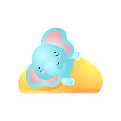 Blue kid elephant is sleeping well under yellow cover