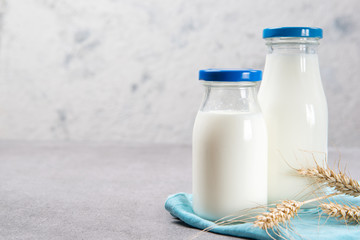 Bottles of fresh milk on a table