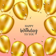 Happy Birthday background. Gold Balloons.	