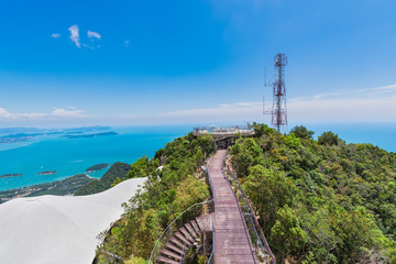 Fototapeta na wymiar View of the mountains and Andaman sea from the observation deck. Langkawi Island, Malaysia.