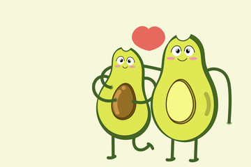 Avocado couple in love. characters of valentine. vector illustration in cartoon style