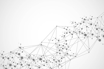 Structure molecule and communication. Dna, atom, neurons. Scientific concept for your design. Connected lines with dots. Medical, technology, chemistry, science background. Vector illustration.