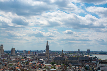 Cityscape, old Belgian city Antwerpen, view from above
