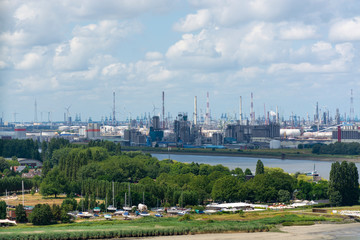 Fototapeta premium Industrial part of old Belgian city Antwerpen view from above