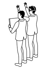 Obraz premium Businessmen using technology for business in black and white